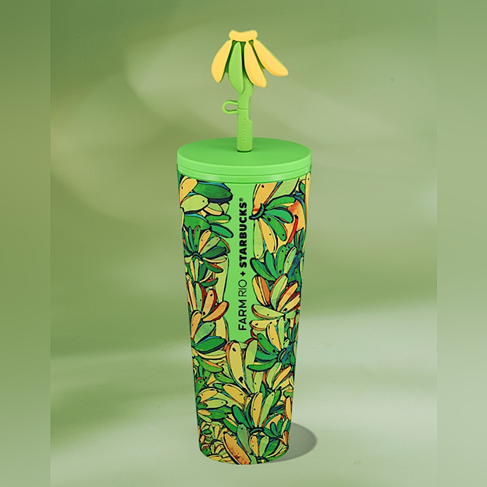 FARM Rio x Starbucks Whimsical Board Banana Green Yellow Tumbler 24 OZ NWT